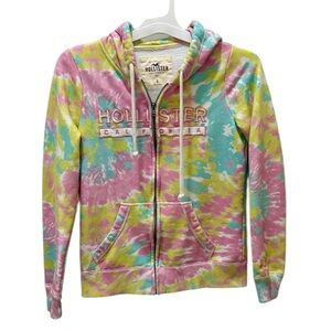 HOLLISTER Co. California tie-dye hoodie jacket size Small pink yellow